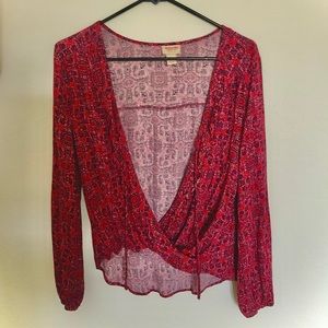 TARGET MOSSIMO LONG SLEEVE PLUNGE FRONT TIE SHIRT